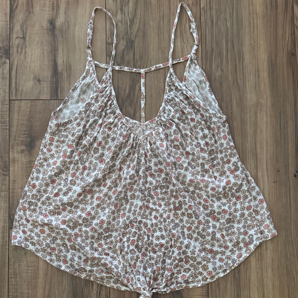 Daytrip Floral Crinkle Tank Top in Cream, Brown & Dusty Pink